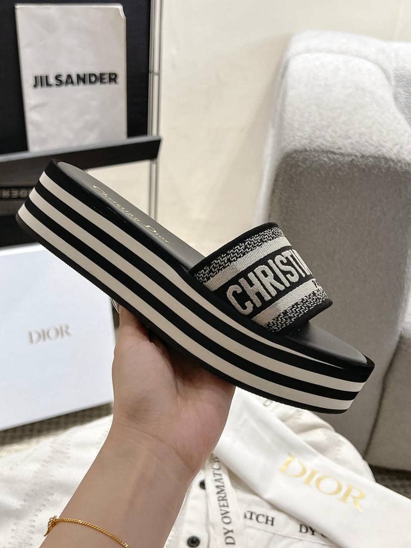 Dior Dway striped platform embroidered slide sandals-1